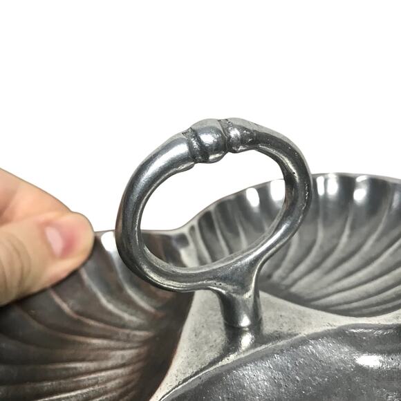 Petrina Argentina VTG Pewter 3 Shell Compartment Serving Nut Tray With Holder - Picture 5 of 9